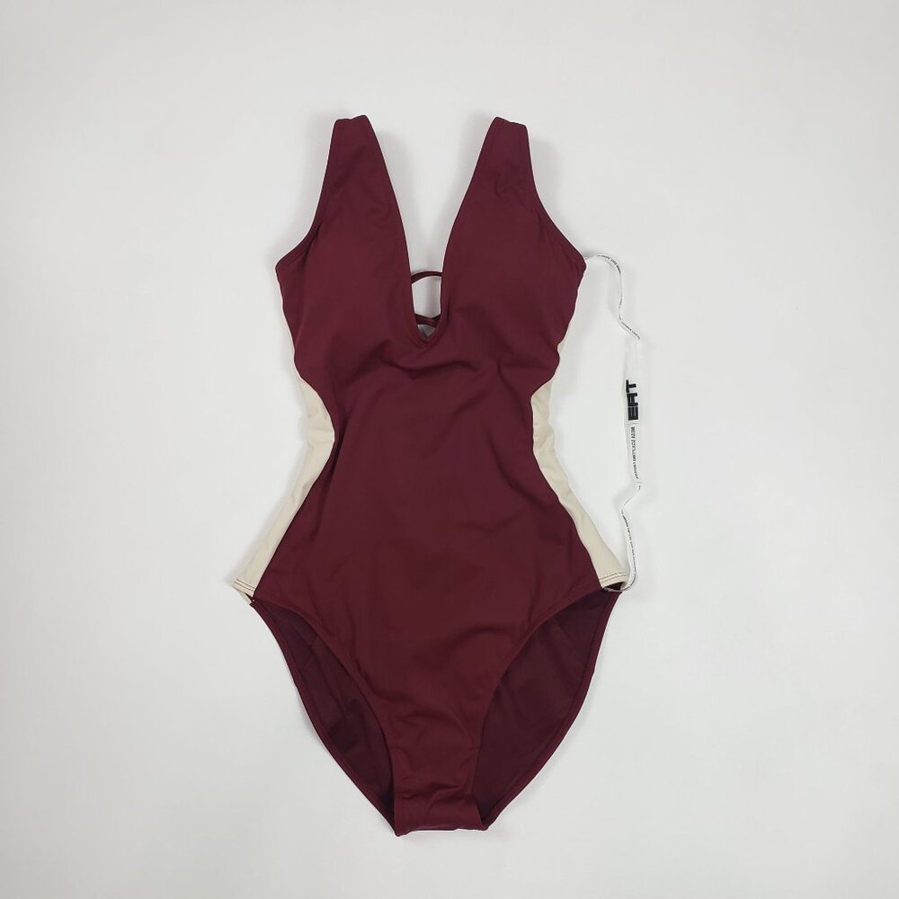 TA3 Plungey Contour One Piece Swimsuit Dark Cherry/Oat Medium X-Long Shaping NWT - Picture 6 of 13